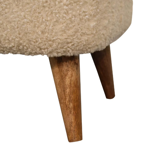 Boucle Cream Footstool - Nordic Style & Mango Wood