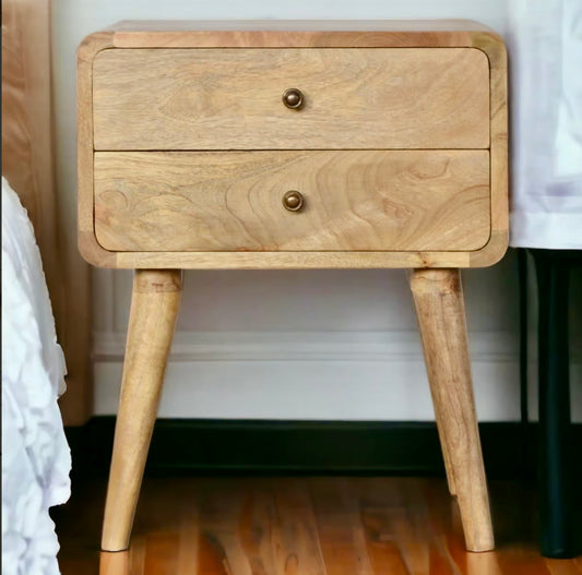 Curved Oak-ish Bedside Table with Drawers
